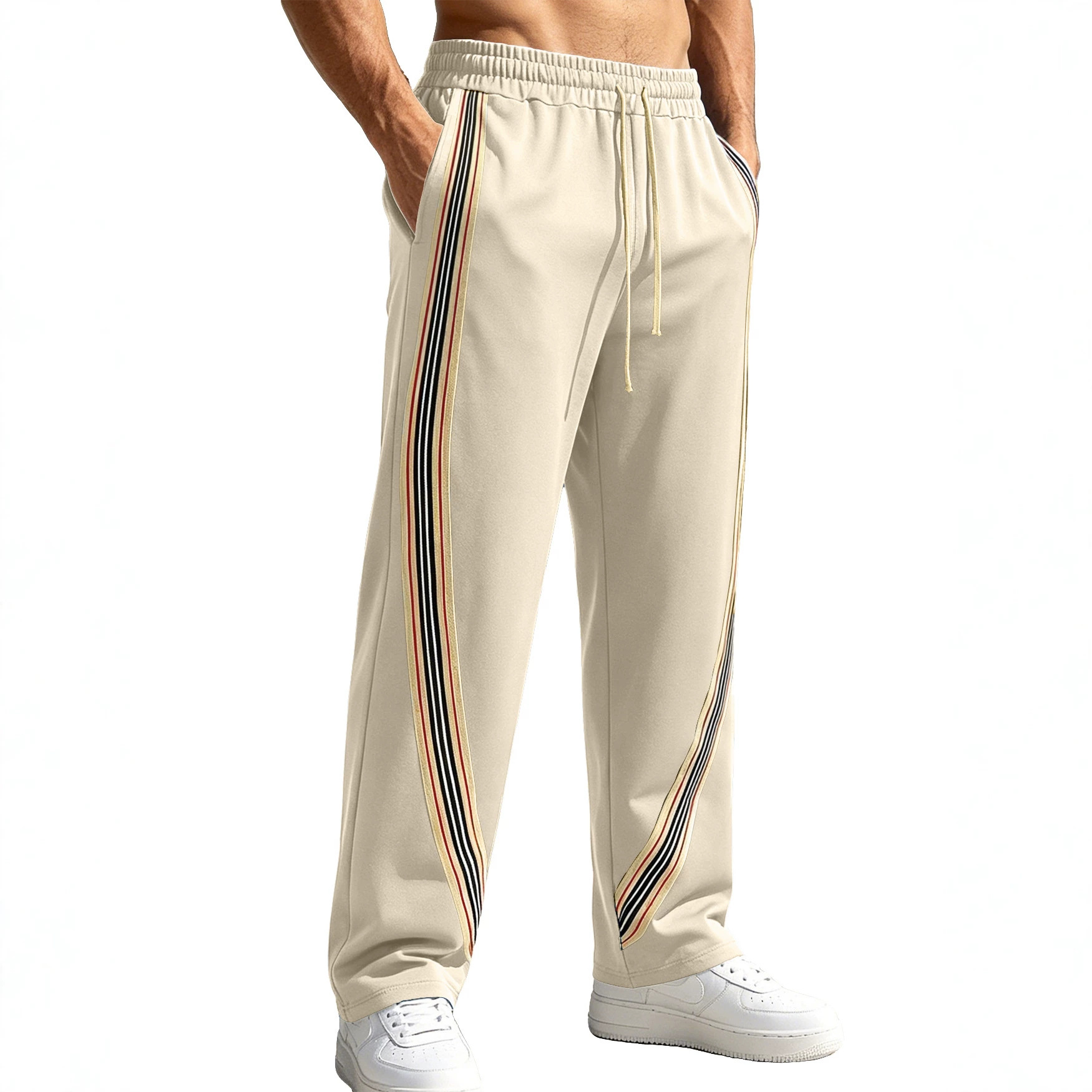 Amazon primavera y verano hombre estilo americano de diseño de rayas transfronterizas empalmado suelto al aire libre ocio pantalones de comercio exterior largos