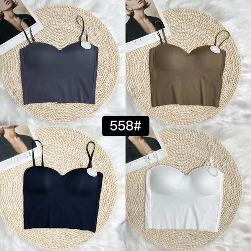 Integrated fixed cup ice silk beautiful back spaghetti straps to prevent exposure girls tube top with breast pads to wrap the chest and wear underwear for women