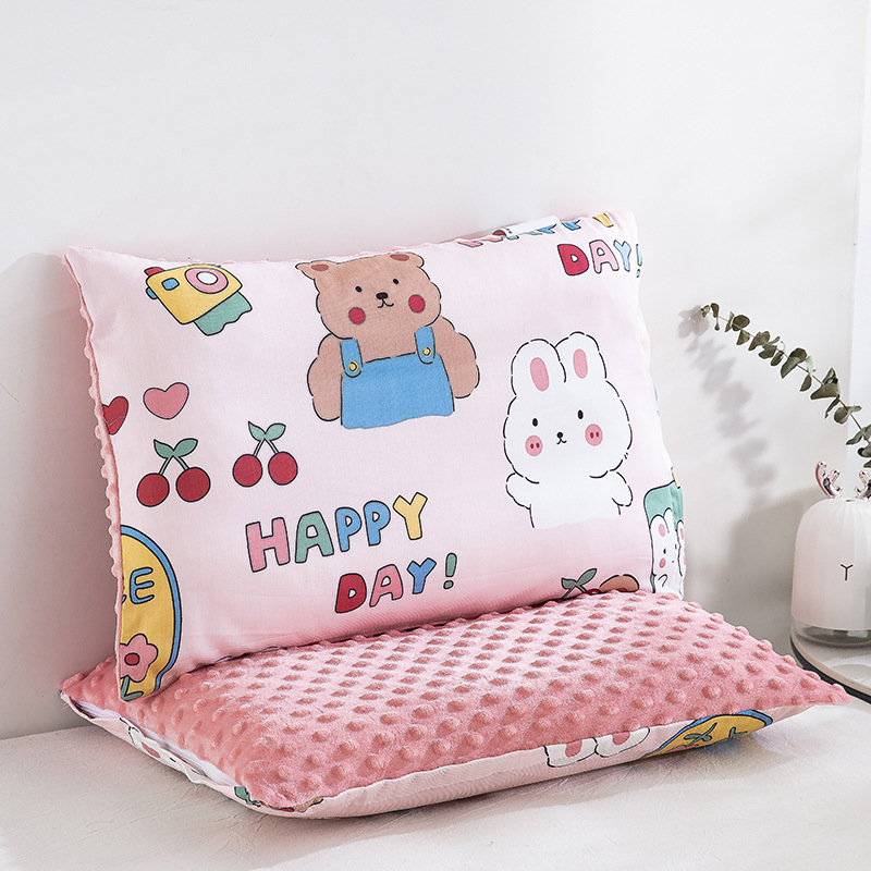 Almohada para niños de jardín de infantes AB cara Almohada de terciopelo de guisantes de algodón Almohada de almohada desmontable para niños de uno a diez años