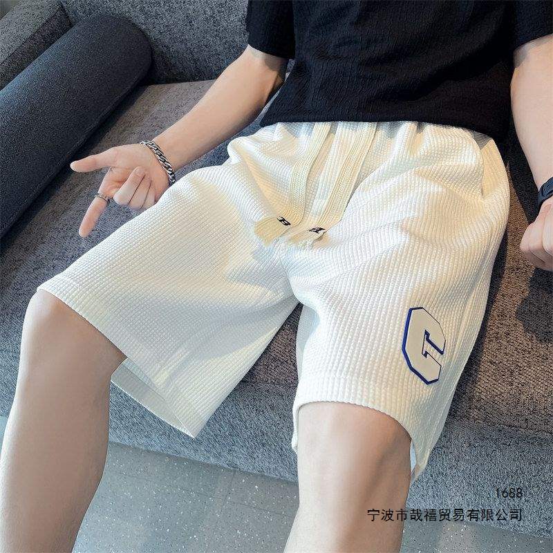 Men's American style summer thin casual shorts 2026 new trendy ins waffle straight leg sports five-point pants