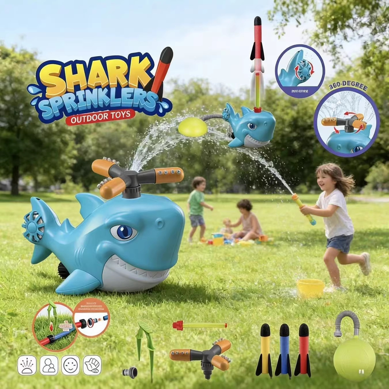 cross-border new summer outdoor water spraying crocodile dinosaur rotating sprinkler lawn playing water parent-child interaction toys wholesale