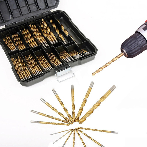 Straight handle twist drill bit cross-border high-speed steel titanium-plated 99pc plastic box drill bit 1.5-10mm drilling tool set