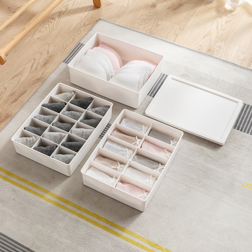 Three-in-One Underwear Storage Box Gadget Plastic Household Underwear Socks Bra Drawer-Style Divided Dormitory Student Box