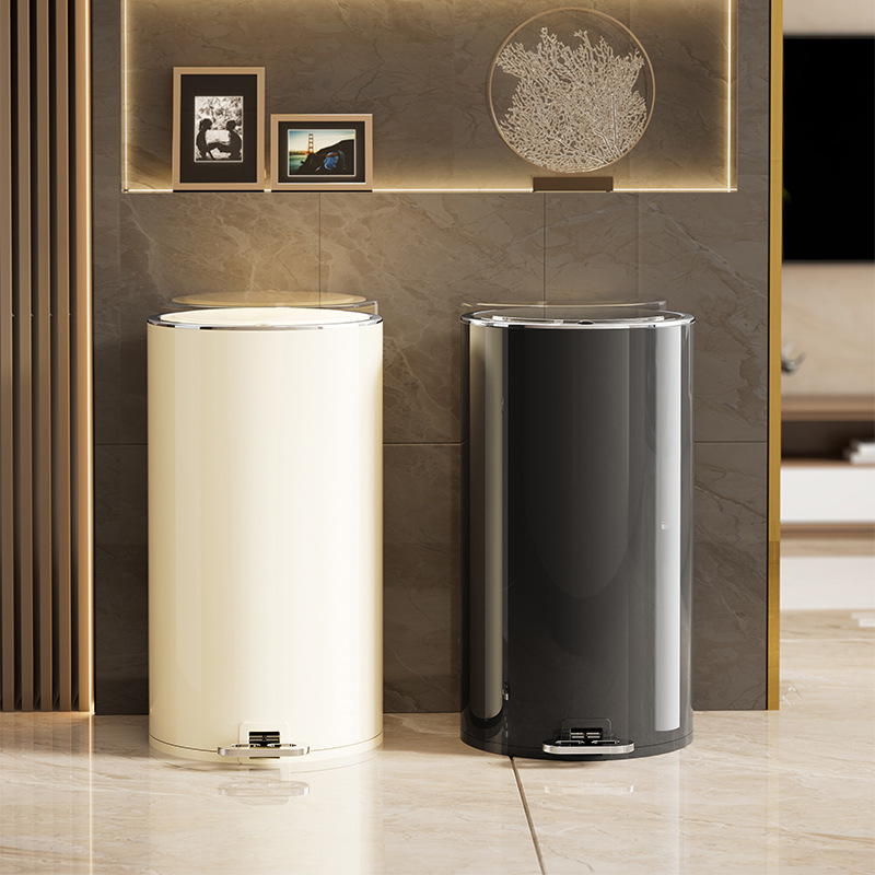 Household Bathroom Metal Trash Can Living Room Bedroom Foot Waste Paper Basket Toilet Large Capacity Storage Bucket with Lid