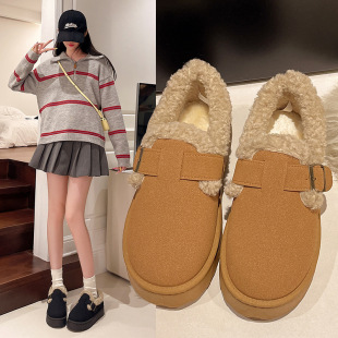 Korean version of muffin thick-soled Mao Mao shoes women's 2024 winter new round head warm fleece-lined fashion casual cotton shoes