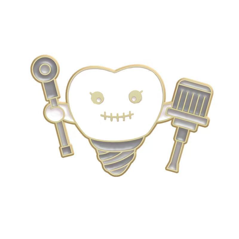 Tecknad tandvårdsbrosch i metall för kläder och väskor_voghion.com