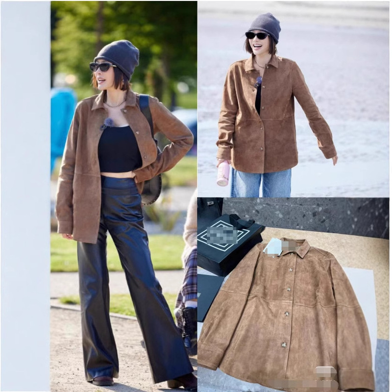 in stock TOTE Qin Lan Same Shirt Autumn Women's Design Soft Suede Stitching Straight Jacket Shirt Women