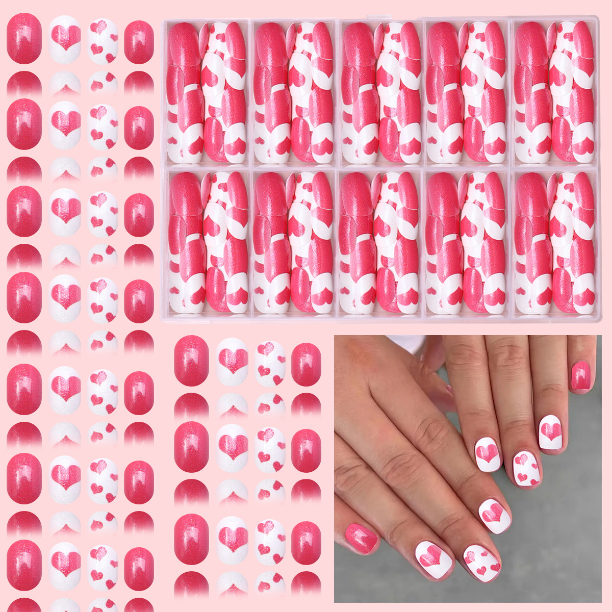 Nuevo niño impresión UV desgaste de uñas 120 piezas de caja de uñas falsas lindas dibujos animados mezclados parches de uñas