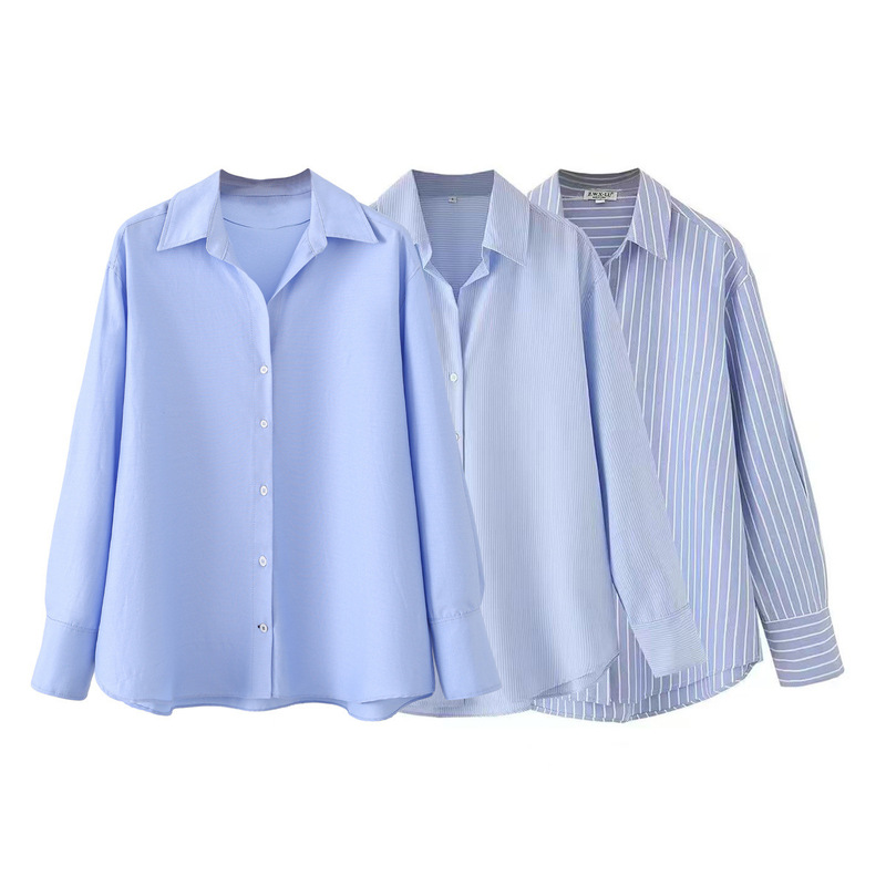 Pb&Za Women's Clothing 2026 Summer New Style Three-Color Long-Sleeved Flip-Collar Basic Oxford Shirt 8741251 Pb&Za Women's Clothing 2026 Summer New Style Three-Color Long-Sleeved Flip-Collar Basic Oxford Shirt 8741251
