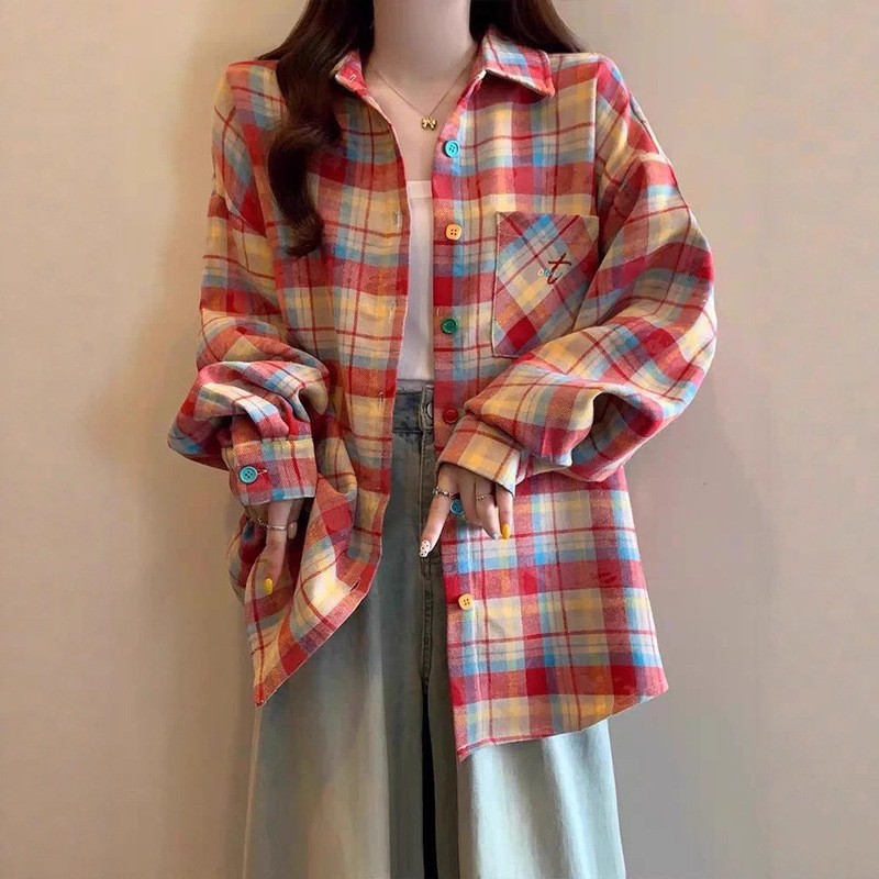 Dopamine Wear Rainbow Plaid Long-Sleeved Shirt for Women Spring & Fall New Style Lazy Style Versatile Sun Protection High-End Jacket Dopamine Wear Rainbow Plaid Long-Sleeved Shirt for Women Spring & Fall New Style Lazy Style Versatile Sun Protection High-End Jacket