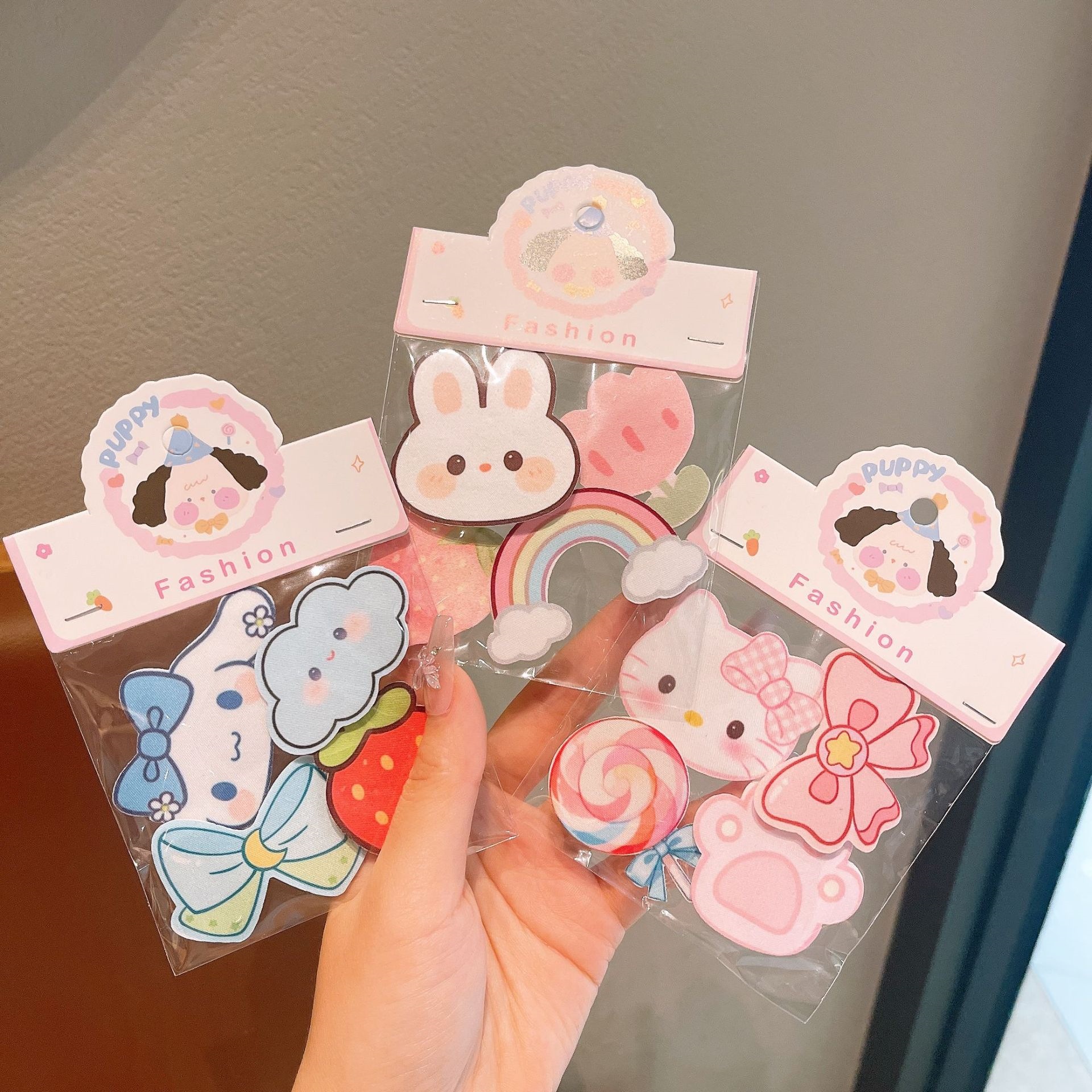 Pegatinas mágicas de dibujos animados para niños pegatinas velcro bebé fruta adorable animal pieza de cabello magical post pegatinas de cabello para mujeres