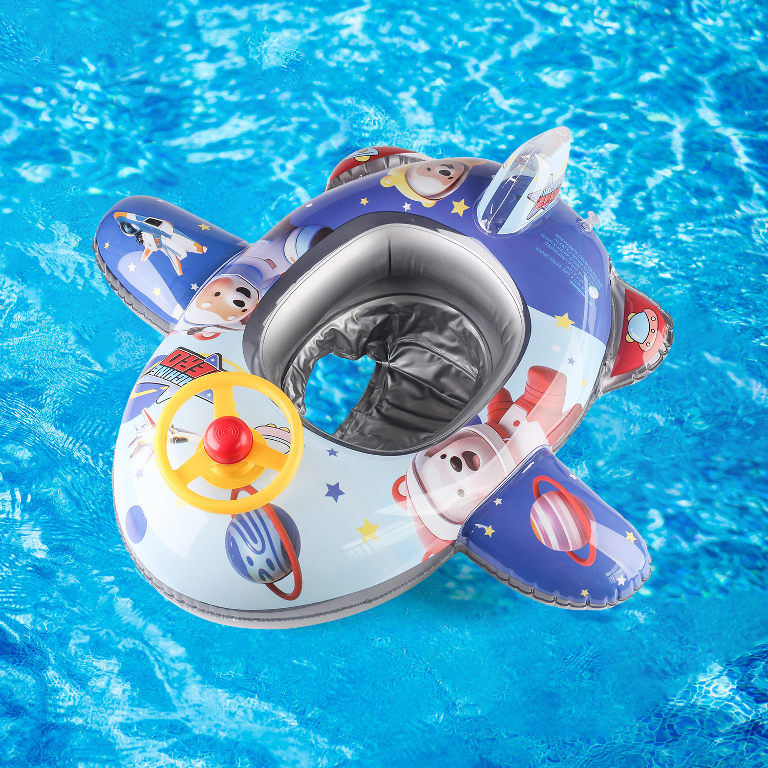 Nuevo asiento inflable para niños en forma de avión/barco, juguete acuático para exteriores con volante. image 15