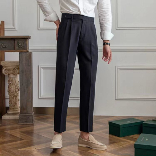 Youth Fashion Paris Button Business Suit Pants Naples Men High-End Trendy Versatile Straight Leg Nine-Foot Pants