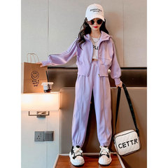 女童套裝春裝2024新款洋氣兒童韓版休閒春秋中大童開衫運動兩件套