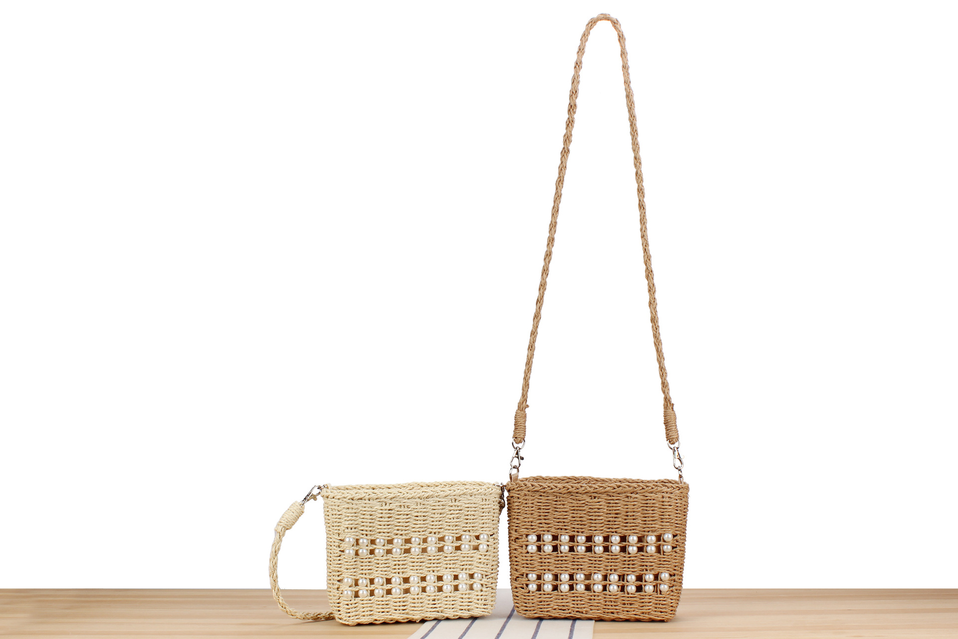 552g Weight Polyester Cotton Lining Material Pearls, Weave Fashion Element String Closure Type Single Shoulder Strap Strap Type Straw Bag Bags Type Holiday, Travel Occasion Paper string Material Solid Color Pattern Spring&Summer Season Women's Gender Vacation, Beach Style Medium Size Women's Vacation Beach Solid Color Paper String Shopping Bags 2