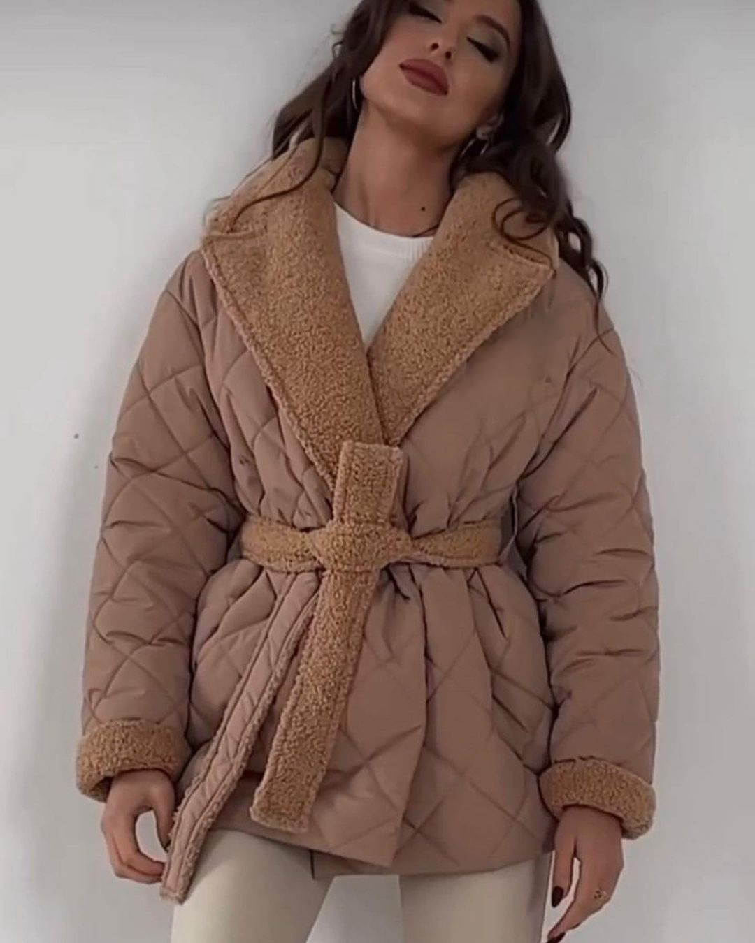 Long Top Length Coat Tops Type Women's Casual Simple Style Solid Color Argyle Tie Coat Cotton Clothes