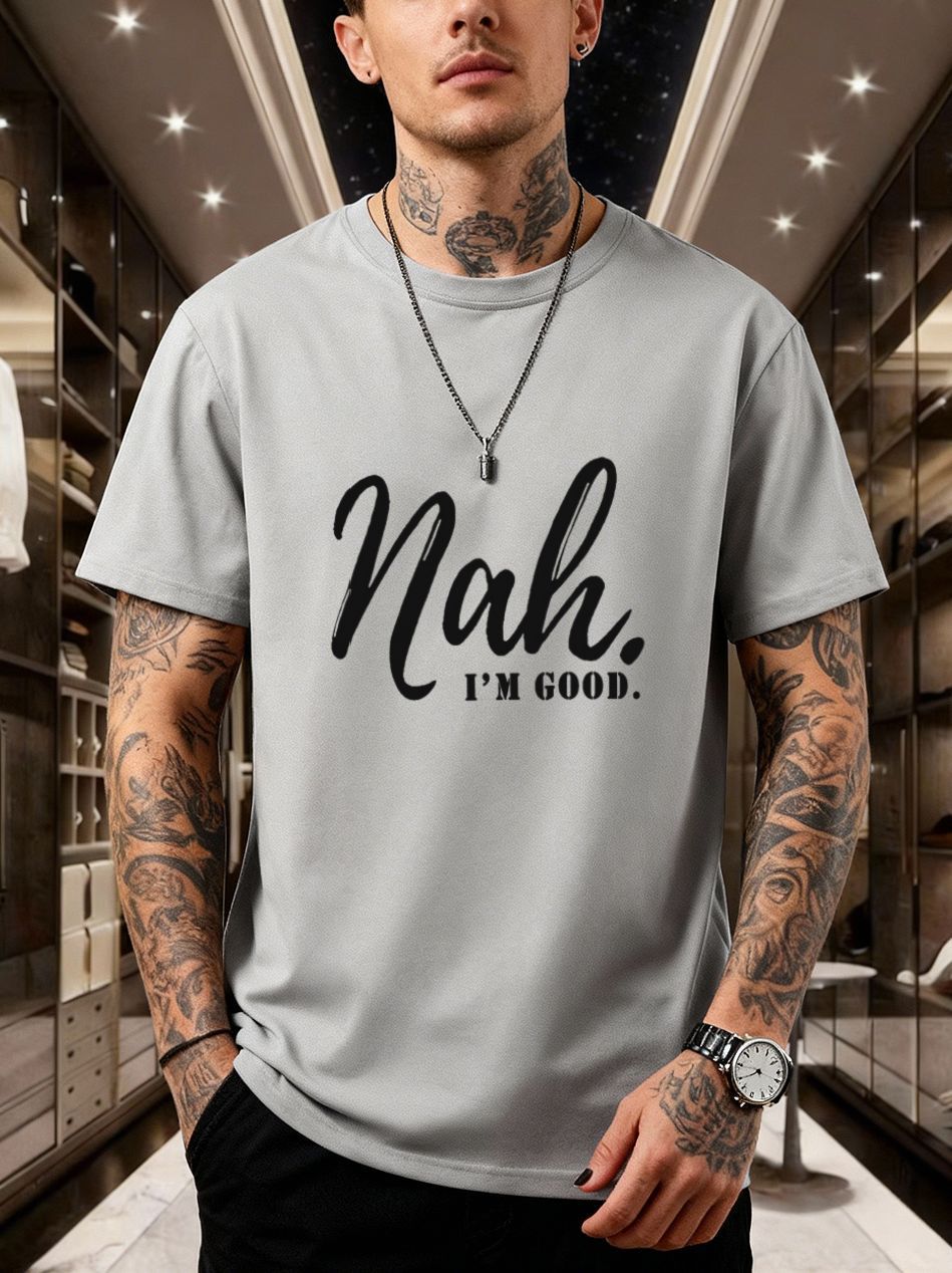 Nah Letter Print Short Sleeves, American Retro Loose T-shirt_viptrois.com