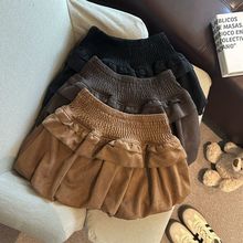 甜美少女感蓬蓬花苞短裙女装秋冬麂皮绒高腰显瘦蛋糕裙辣妹半身裙