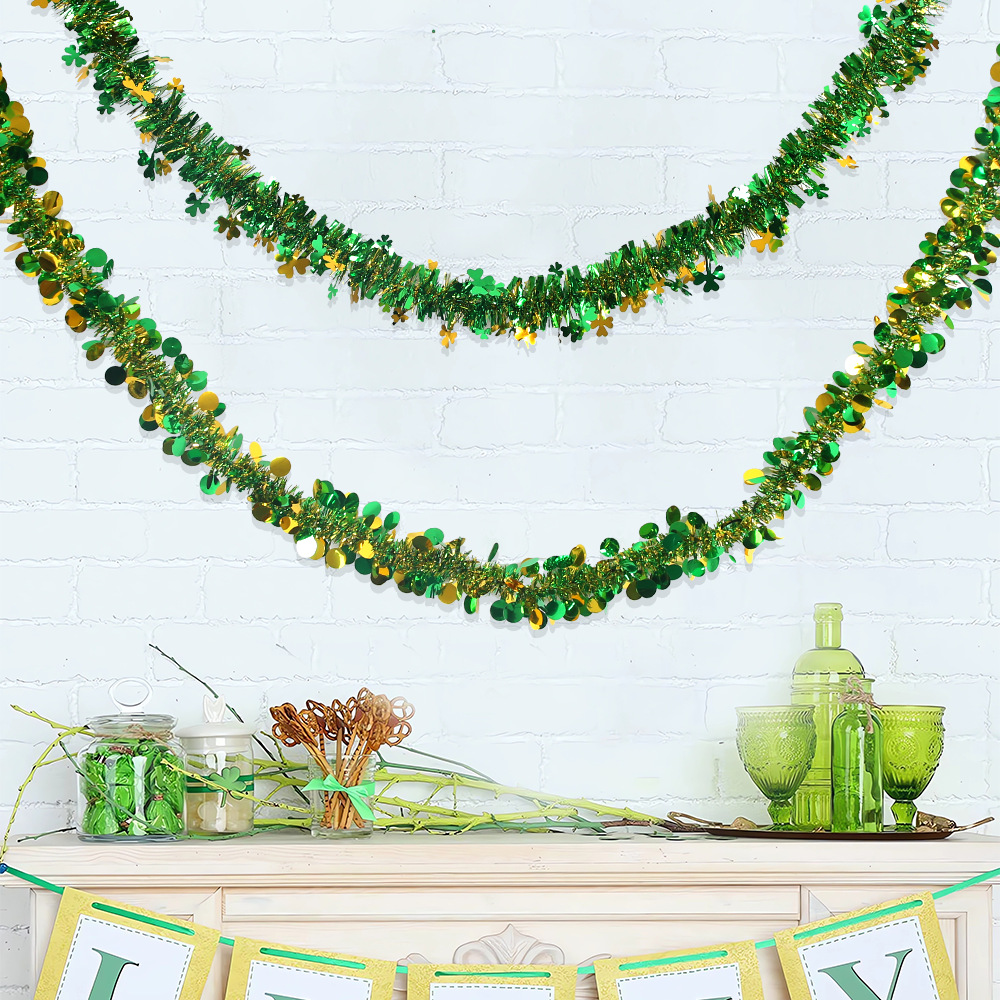 Nuevo día irlandés de dibujo de flores de trébol redondo oro verde strip decoración de fiesta de San Patricio colgante de lana