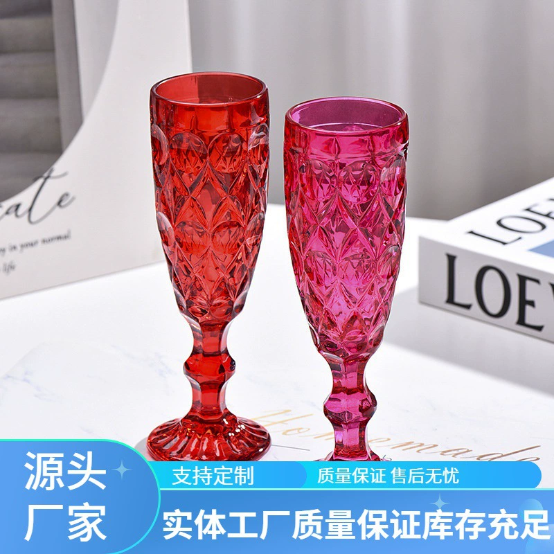 Фабрика оптовая прозрачная стеклянная чашка сока машина печать под давлением утолщенная Ретро ромбовидный узор красное вино Чашка Шампанского