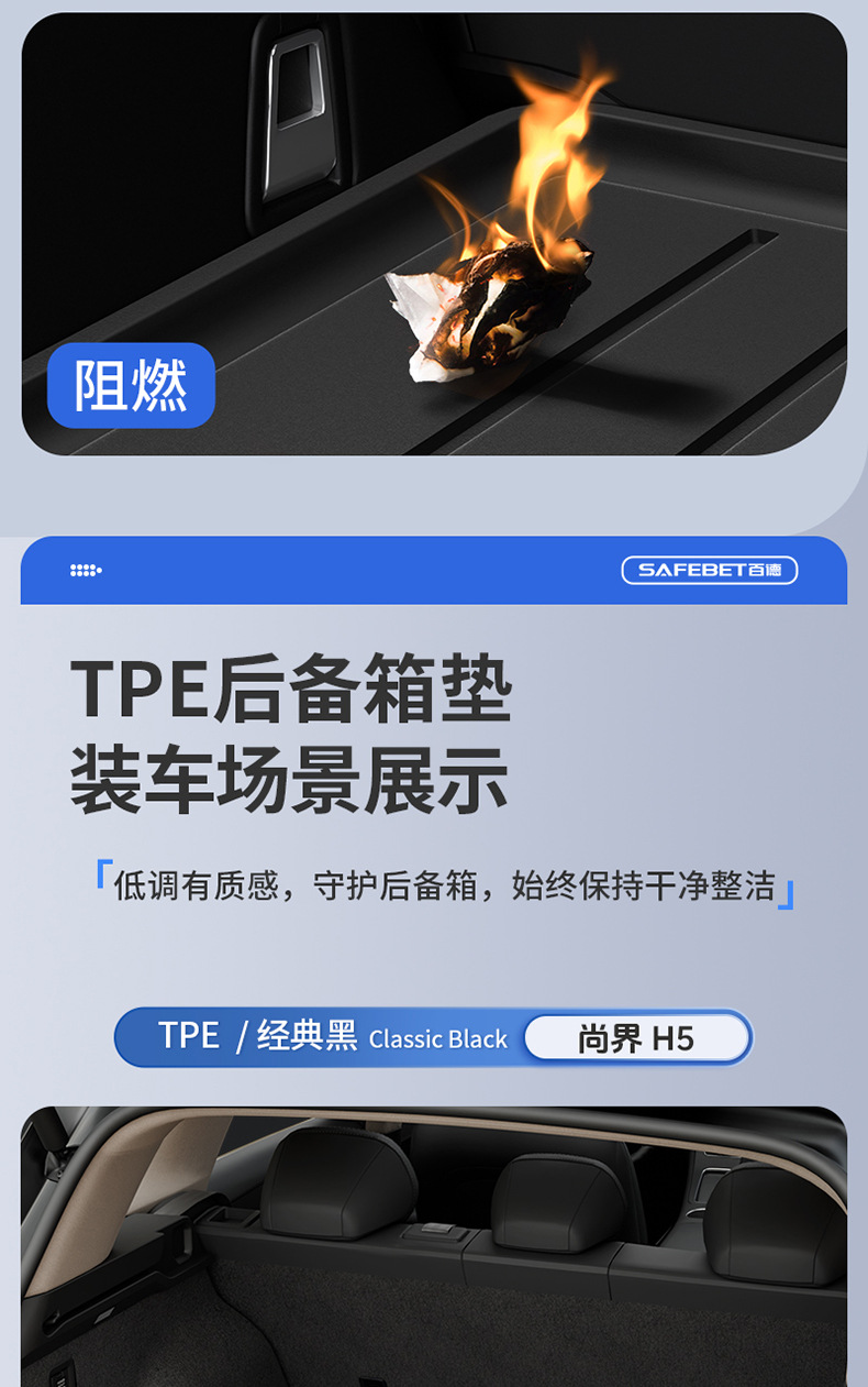 Suitable for Shangjie Z7 Z7T H5 Special Vehicles, All-Weather Tpe Car Trunk Mat, Car Accessories
