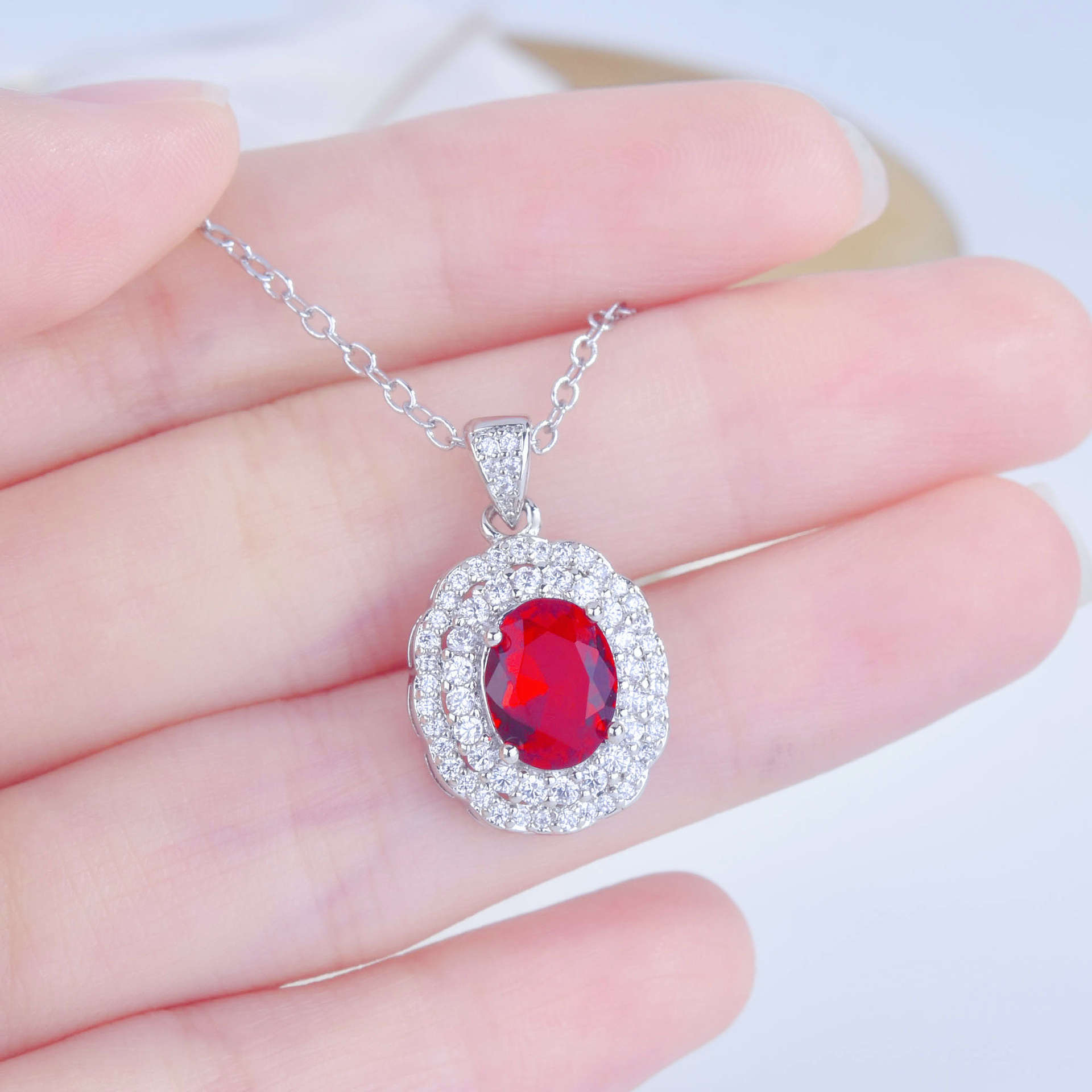 New Beaded Oval Simulation Ruby Tourmaline Color Pendant display picture 1