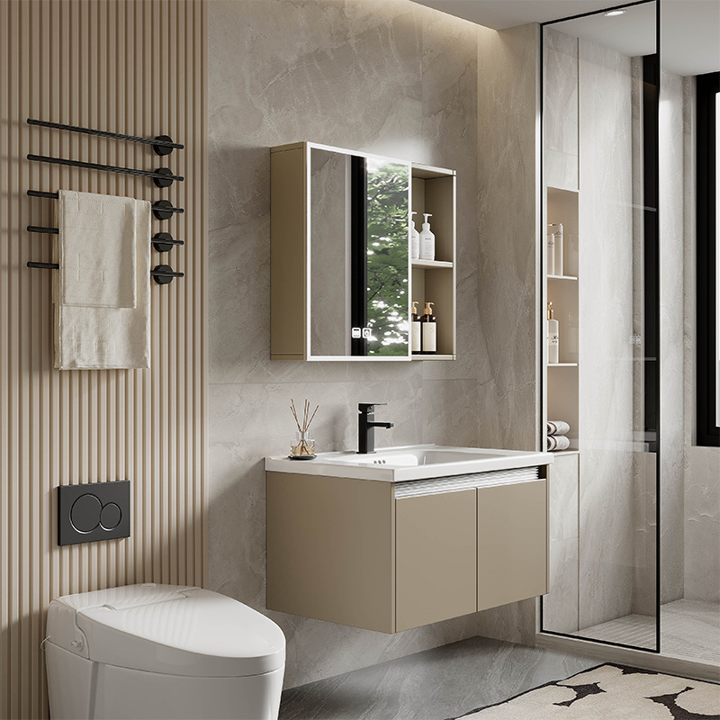 Gabinete de baño combinado lavabo de aluminio de panal, lavabo de aluminio espacial simple, almacenamiento de maquillaje, lavabo de espejo inteligente