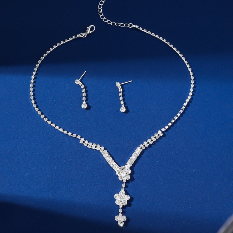 conjunto de noiva três peças colar brincos agarrar corrente strass joias banquete conjunto de joias_voghion.com