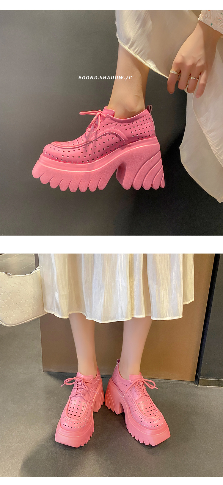 Sandal nữ cao gót đế xuồng da thật hở mũi buộc dây — màu đen, màu hồng, màu trắng ngà, màu vàng chi tiết 12