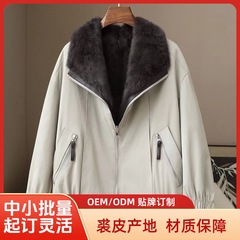 秋冬新款欧美女装獭兔毛皮草派克服新款两面穿保暖双面穿夹克外套