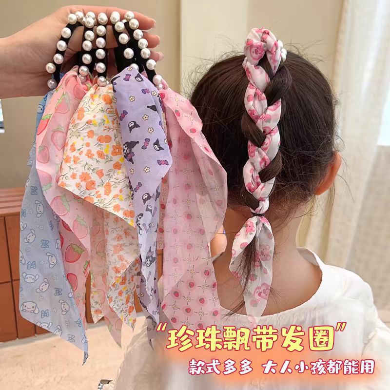 Flores de perlas para niños 2024 tocadillos de cabello de niña cuerda de cabello de niña bola de cabello trenzado correa de banda