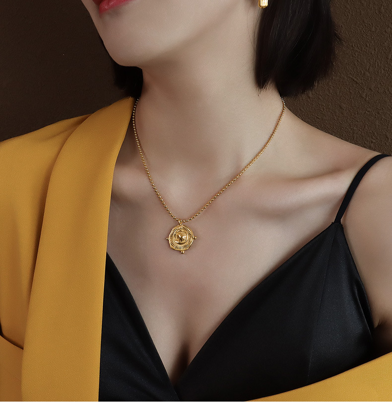 Irregular Geometric Pendant Necklace In Gold Titanium Steel_voghion.com