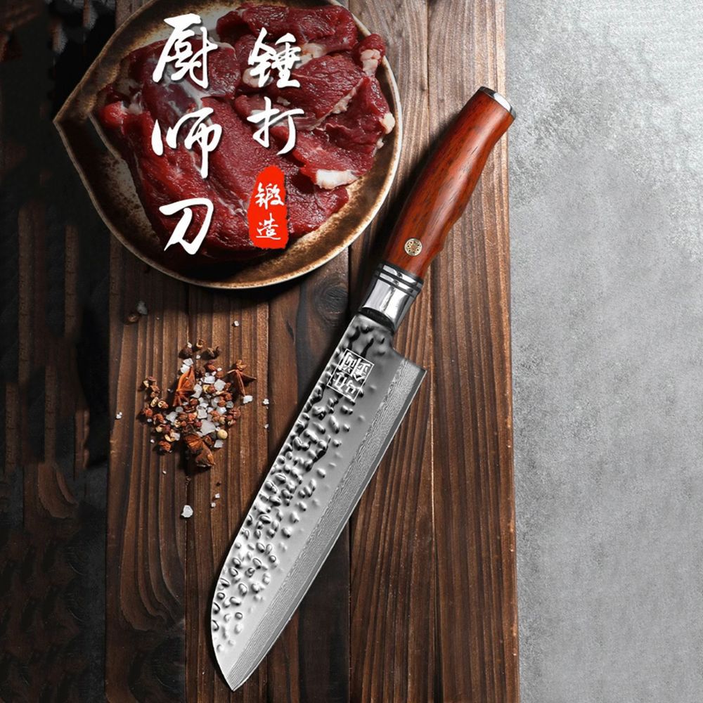 Cuatro piezas de cuchillo de cocina de corte afilado forjado cuchillo de cocina de cocina de Damasco