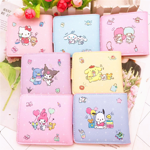 New Cute Girls' Heart Short Wallet, Adorable Cartoon Pachaco Dog, Kuromi Foldable Fashion Coin Wallet, Multifunctional Card Holder