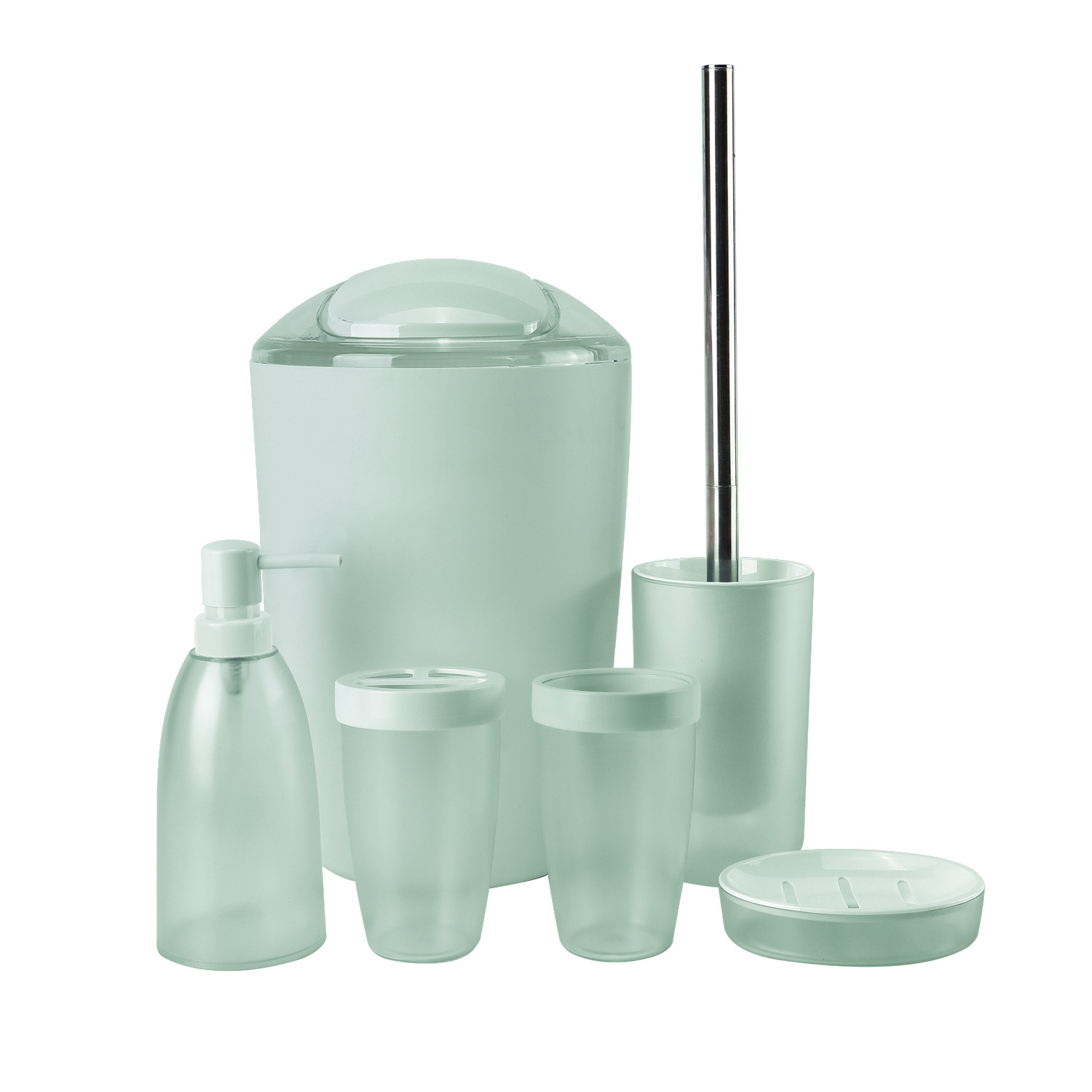 Suministros de baño de plástico de color sólido conjunto de seis piezas enjuague bucal cepillo titular caja de jabón baño traje de baño de almacenamiento en stock