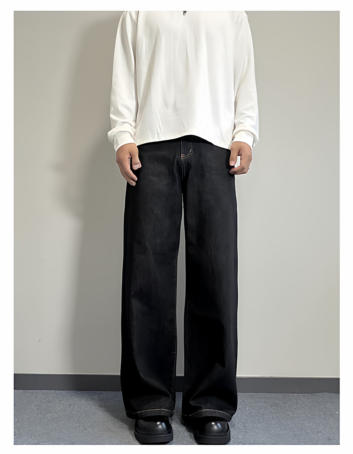 Men's Raw Color Denim Jeans 2026 Spring/Autumn American Style Loose Straight Leg A-Line Wide Leg Pants Trendy mid Waist Long Non-Stretch_mkmklike.com