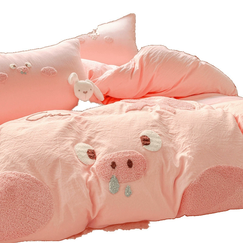 [Collected by 26,000 people] ins cute pig cartoon towel embroidered washed cotton four-piece bed student dormitory