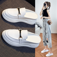 2023夏季新款女式涼鞋真皮隱形增高半拖鞋女潮人休閒包頭拖鞋女