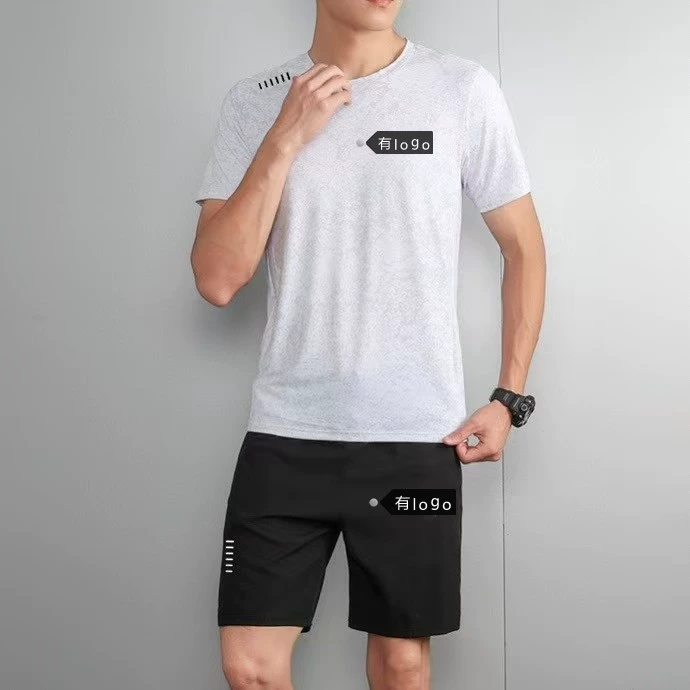 Спортивный костюм летний из ледяного шелка, быстросохнущие шорты, короткий рукав, спортивный костюм для мужчин, бег, быстросохнущий, дышащий