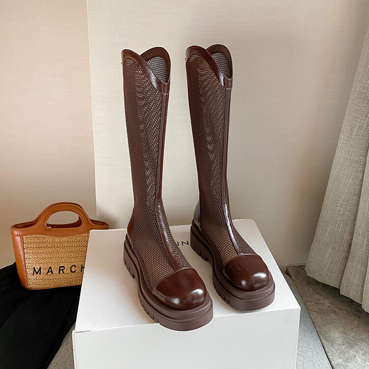Boot nữ da lưới thoáng khí mùa hè, đế dày rỗng, ống rộng cho chân to — Màu nâu ống lớn, Màu đen cổ ống lớn, Ống nhỏ màu đen, Ống nhỏ màu be chi tiết 103