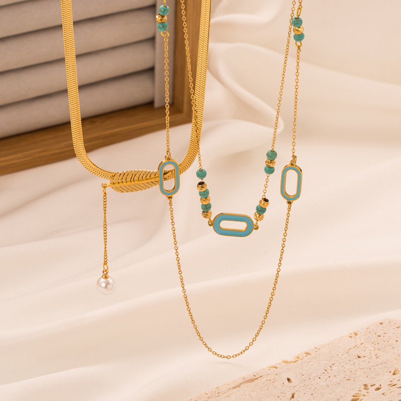 Retro Geometric Titanium Steel Plating Layered Necklaces 1 Piece