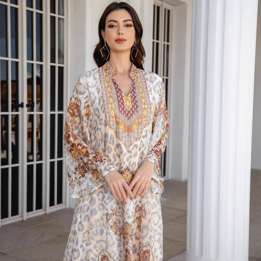 241108 Традиционная женская одежда для ежедневных поездок на работу в стиле Ближнего Востока: мусульманский шифоновый халат с воротником-стойкой