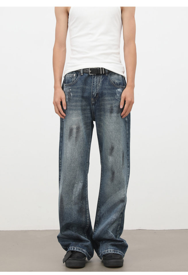 Quần jeans nam ống loe nhẹ dáng suông, họa tiết graffiti phun sơn phong cách đường phố — Màu xanh dương chi tiết 7