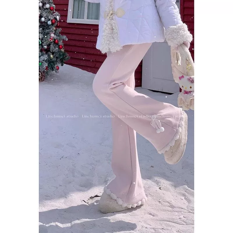 Мягкая девушка бант микро-вельветовые широкие брюки школьницы осенью и зимой сладкие толстые, бархатные повседневные длинные брюки