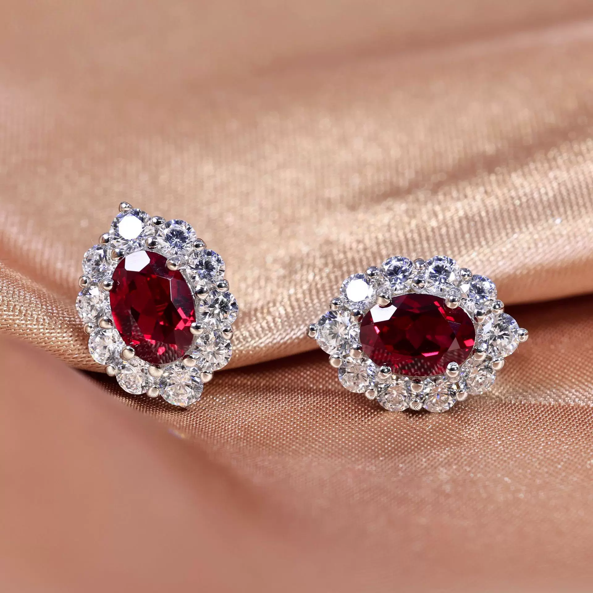 2克拉培育鸽血红宝石耳钉戴妃女高级感小众气质坠生日情人节礼物