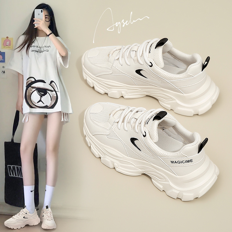 Augu Shiden Dad Shoes for Women 2026 Spring New Model Student Sports White Shoes Thick-Soled Running Casual Shoes Ins Trend