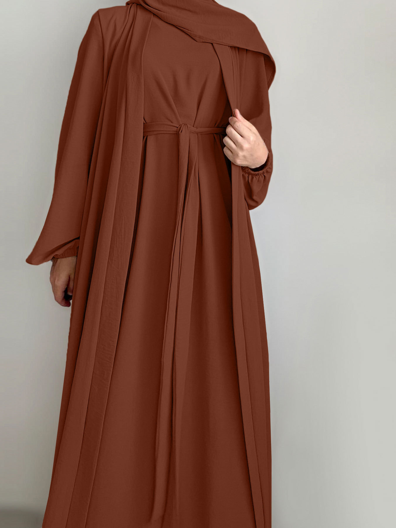 2025 Spring New Arrival Turkey Dubai Solid Color Two-Piece Women's Robe Dress_ecoleips.com