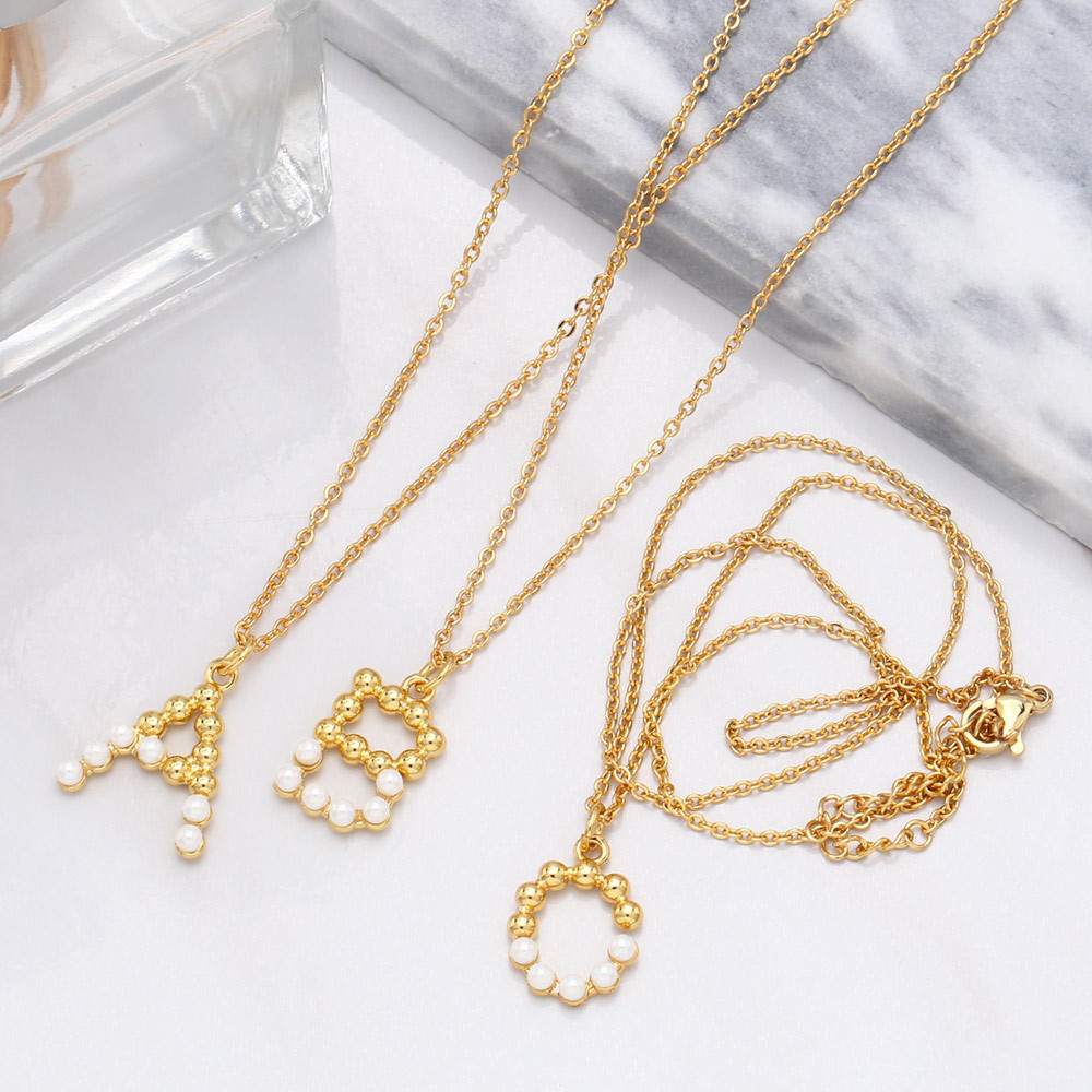 New Simple 26 Letters Pendant Pearl Bead Collarbone Copper Necklace