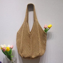 红色浪漫!假日出游针织单肩包包 复古网眼镂空手拎