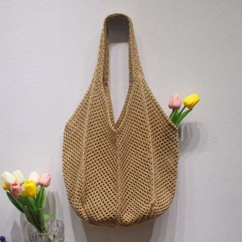 红色浪漫!假日出游针织单肩包包 复古网眼镂空手拎